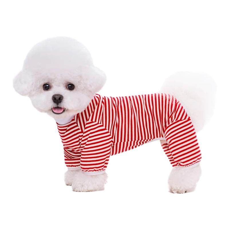 大中小型犬春夏条纹四脚纯棉居家户外泰迪比熊可爱宠物狗狗衣服