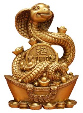 铜灵蛇聚财聚宝盆客厅生肖蛇摆件