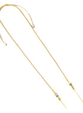 简约双耳绳结吊坠挂绳姜黄色黄金配链条可抽拉调节吊坠绳2024年秋