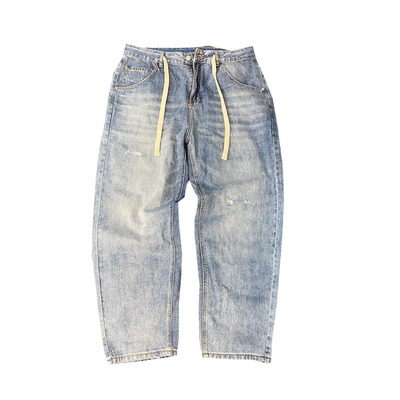 复古破洞牛仔裤男直筒宽松