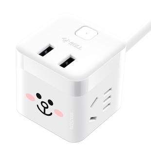 公牛linefriends布朗熊可妮兔创意魔方插座可爱usb卡通插排插线板