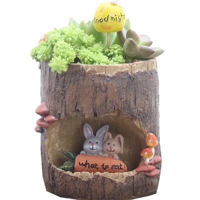 如果创意田园卡通森林树洞小盆栽个性阳台多肉花盆可爱花器装饰品