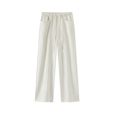 森马花边中缝肌理阔腿休闲裤女