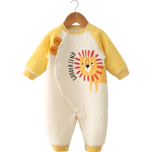 婴蓓依婴儿连体衣冬季加厚女宝宝哈衣爬服新生儿衣服保暖卡通