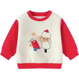 商场同款巴拉巴拉宝宝长袖t恤春秋款男童女童上衣红色新年款卫衣