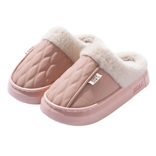 买一送一防水棉拖鞋女款冬季情侣室内家居一对防滑厚底毛绒棉拖男