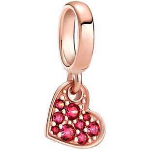 Pandora潘多拉奥莱红色倾斜的心Pavé密镶吊坠送女友