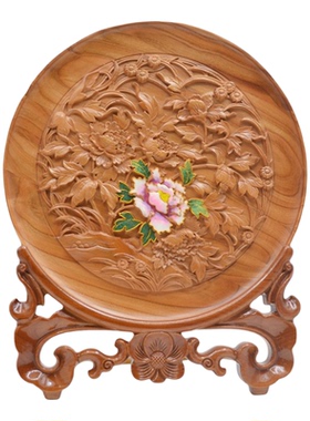 桃木摆件掐丝景泰蓝花开富贵摆件 富贵无边摆件大富大贵吉祥如意