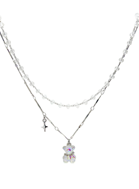 双层串珠炫彩小熊甜酷叠带锁骨链