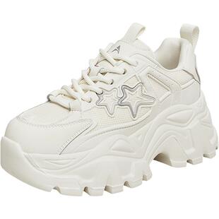 百思图春季新款时尚户外运动休闲老爹鞋厚底女休闲鞋FD129AM4