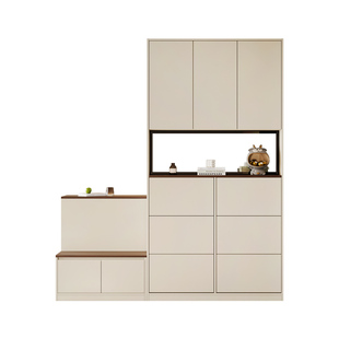 奶油中古风翻斗鞋柜坐凳一体入户玄关柜双面客厅隔断柜餐边柜定制