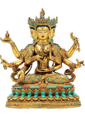 带彩珠鎏金释迦牟尼铜像摆件