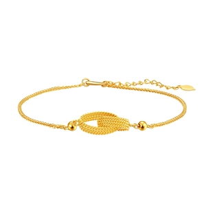 老庙黄金5G金环环相扣花丝双环金珠足金手链可调手饰送送礼物官方