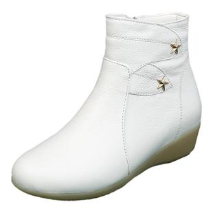 冬季女鞋坡跟短靴女加绒棉靴棉鞋白色护士鞋牛筋底中跟工作鞋女靴