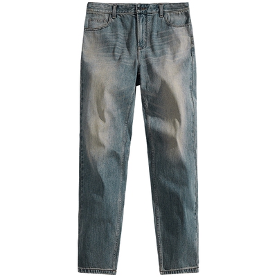 复古跳色做旧黄泥牛仔裤