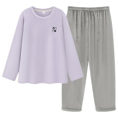 半边绒睡衣女款冬季加绒加厚