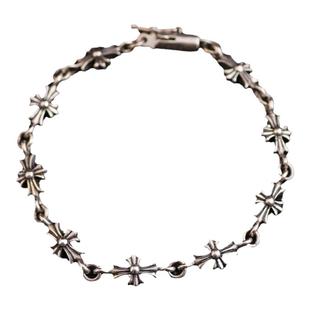 一休老银匠手工制作 925纯银 十字花 潮流朋克风格手链手环男女款