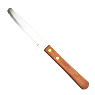 木柄圆头刀家用吃切牛排餐具牛排刀叉西餐刀具锯齿小刀不锈钢厨具