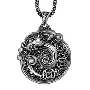 999足银虎年生肖平安扣吊坠男龙虎古法手工花丝个性国潮纯银挂件