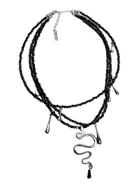 甜酷蛇形项链叠戴黑色水晶锁骨链