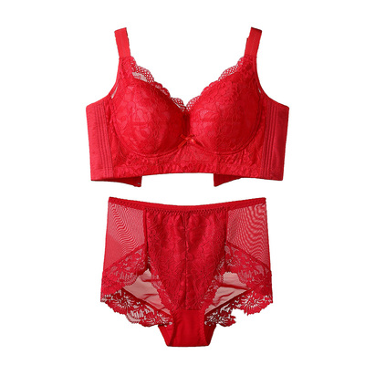 红色本命年大胸显小收副乳内衣