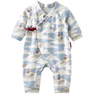 【追梦环游记】aqpa爱帕新生儿长袖绑带连体衣双面布春秋婴儿哈衣