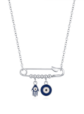 摩典S925纯银幽灵大眼回形针项链