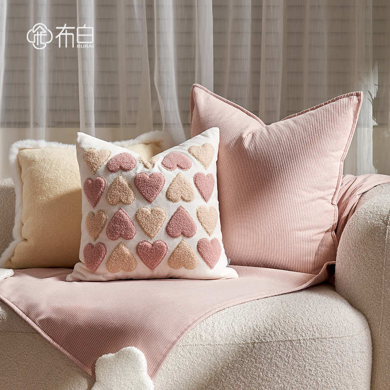 布白抱枕 靠枕沙发抱枕套客厅靠垫靠背垫女生可爱轻奢粉色腰枕新