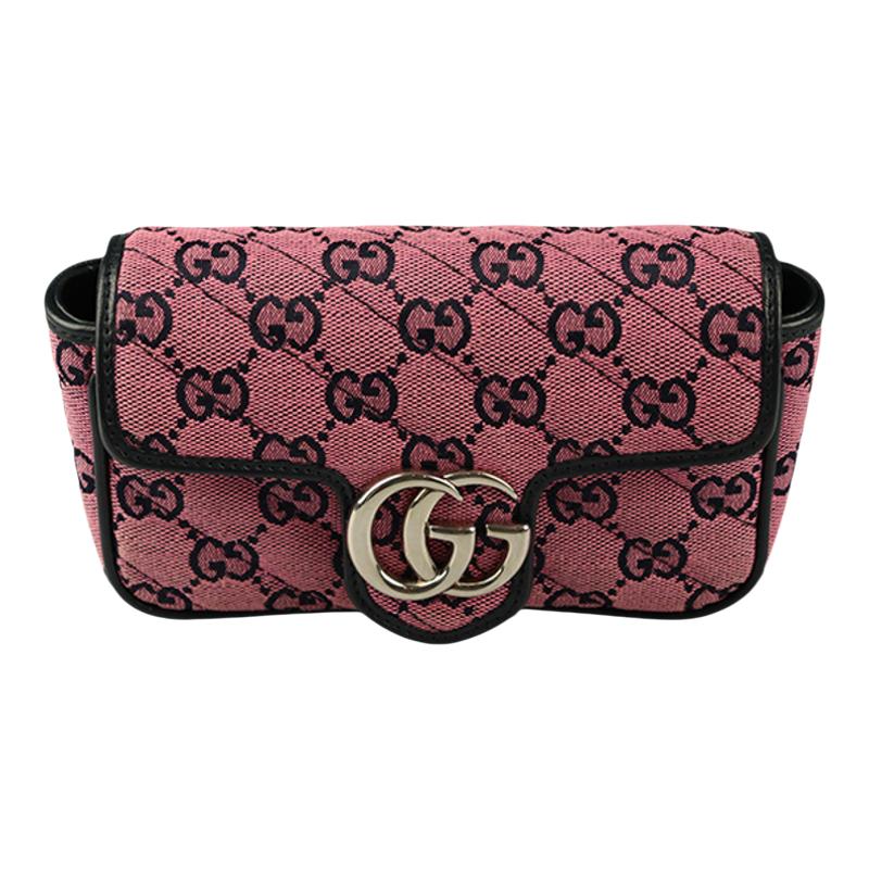 【自营】中古9新GUCCI(古驰)GG MARMONT粉色/帆布超迷你斜挎包