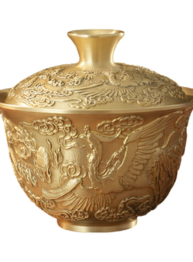 黄铜茶杯高端办公室摆件便携创意送礼展示精致家居装饰2023新款