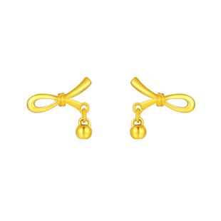 赛菲尔黄金耳饰足金999.9线条耳圈小金珠耳坠简约耳环耳针送礼