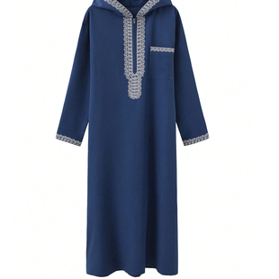 Muslim Men Robe中东阿拉伯长袍男士刺绣连帽男袍迪拜民族风长衫