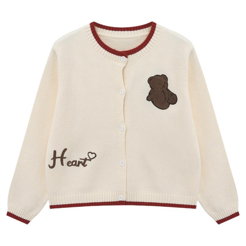 Basic House/百家好灰色圆领刺绣毛衣女秋季可内搭外穿百搭上衣