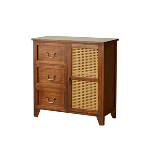 藤编斗柜实木收纳储物柜客厅边柜餐边柜茶水台茶水柜新中式床头柜