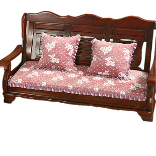 加厚毛绒长椅坐垫三人防滑实木红木椅子春秋椅沙发垫带靠背可拆洗