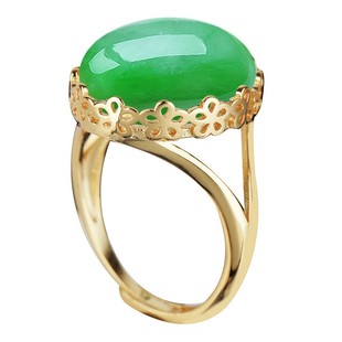 S925纯银戒指空托民族风女款diy镶嵌碧玉石翡翠蜜蜡开口戒托14*17