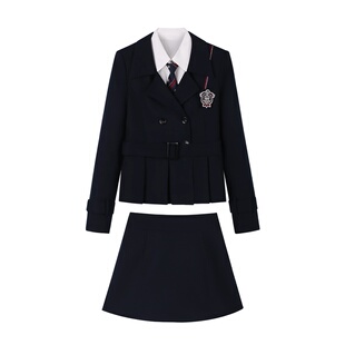 乖乖坏坏 学院漫旅/西装翻领双排扣绑带刺绣徽章显瘦正肩女套装