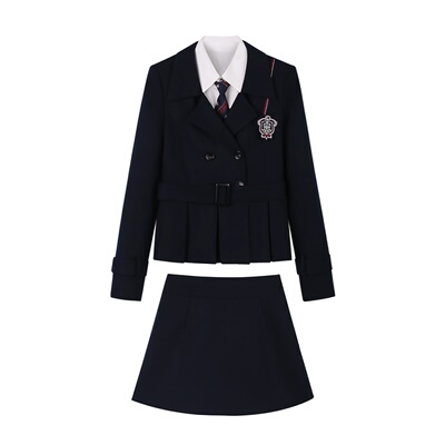 学院风西装双排扣刺绣显瘦女套装