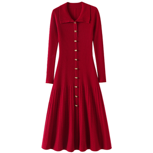 逆天好气质！100%纯山羊绒连衣裙子女POLO领纯羊绒毛衣长款裙子