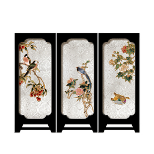 茶室桌面屏风摆件创意边柜高级感摆画喜上眉梢茶台复古折叠小屏风