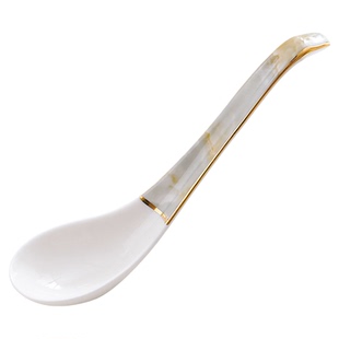轻奢描金天鹅汤勺家用骨瓷长柄汤匙粥勺陶瓷饭勺大号盛汤勺瓷勺子