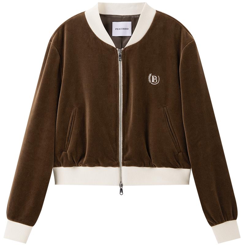 太平鸟女装春季品质丝绒休闲直筒外套A1BBE1373