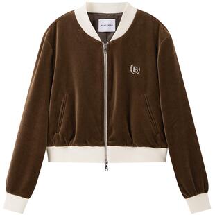 太平鸟女装春季品质丝绒休闲直筒外套A1BBE1373