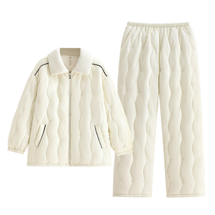 悦内睡衣女款冬天三层加厚夹棉袄特厚珊瑚绒加绒保暖秋冬季家居服