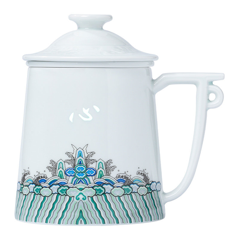 景德镇官方陶瓷玲珑同心茶漏杯喝茶水杯带盖马克杯办公室茶水分离