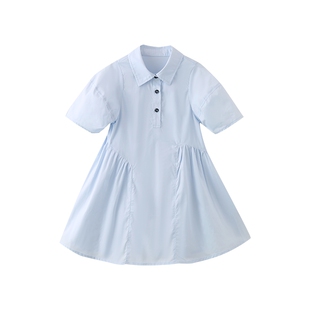 【特价】女童短袖连衣裙夏季学院风衬衫领纯棉薄款透气儿童POLO裙