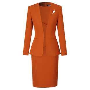 西装连衣裙两件套橘色职业套装女商务正装教师面试通勤女装工服春