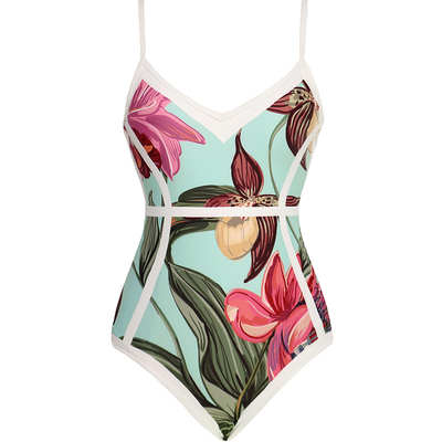 VisualMood复古绿印花连体泳衣