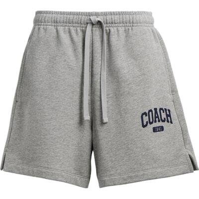 COACH/蔻驰奥莱女士灰色百搭抽绳款简约运动棉质透气短裤宽松舒适