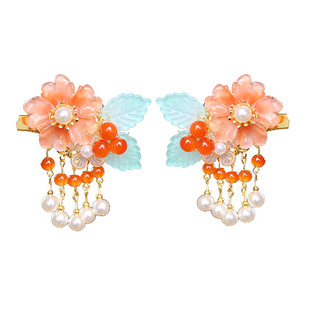 2026女童古风汉服头饰新款中国风宝宝马面裙对夹长流苏飘带发夹